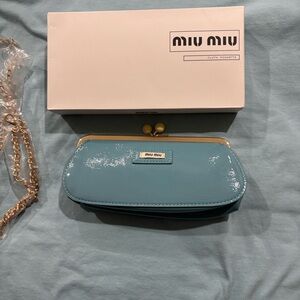 Gift with purchase Miu Miu  Blue Patent  Kiss-Lock Clutch (